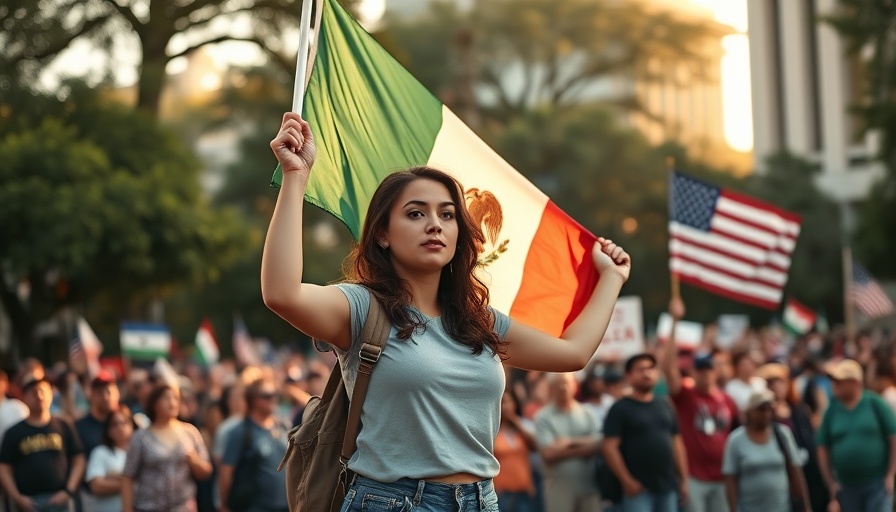 Protest scene with flags during current immigration raids.