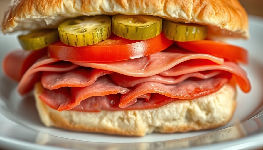 Close-up Italian grinder slider with meats and veggies on a white plate.