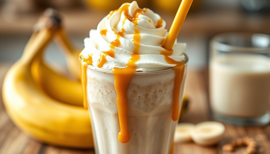 Creamy Peanut Butter Banana Cheesecake Protein Shake with toppings.