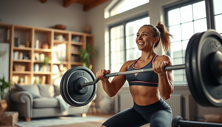 Woman demonstrating posterior chain power exercise in home gym setting.