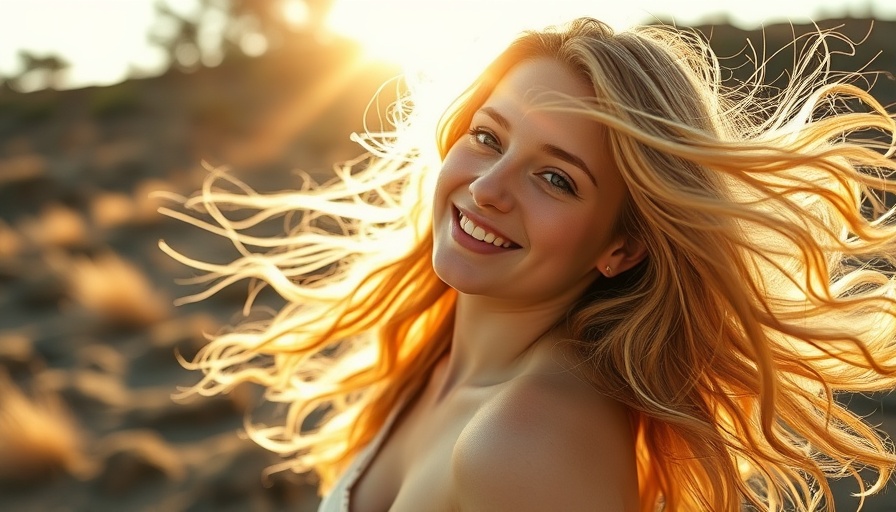 Young woman showcasing beachy waves in sunlit outdoors.