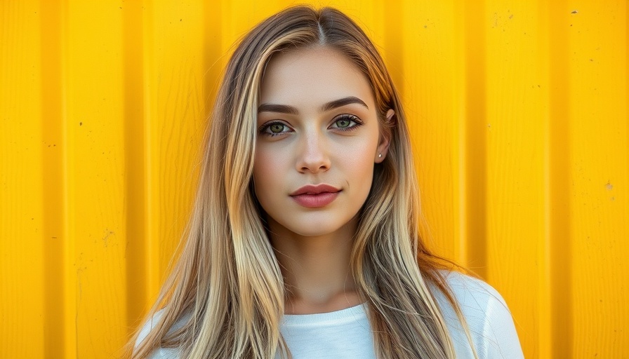 Young woman with a gentle expression in front of a yellow wall, SPF moisturizers.