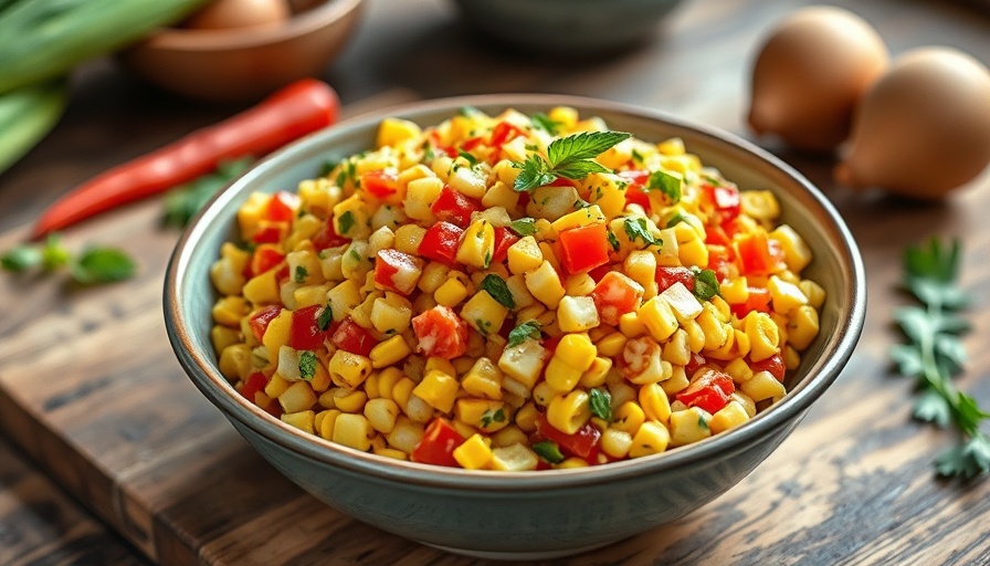 Colorful Mediterranean corn salad benefits, vibrant ingredients in bowl.