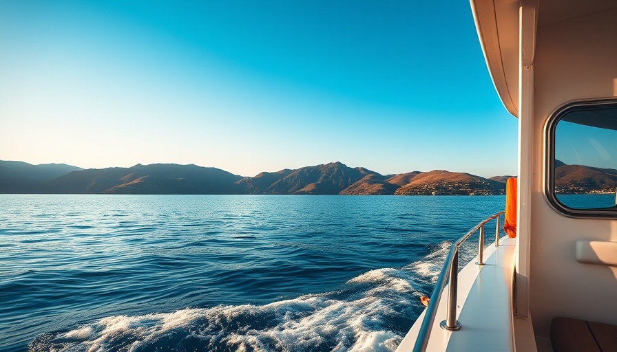 Peaceful ocean view from a boat with a coastline, ideal for relaxing weekend getaways.