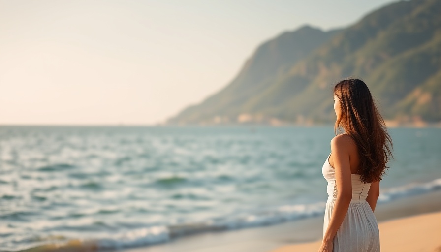 Woman on beach contemplating nature, related to neuroprotective nutrients dementia risk.