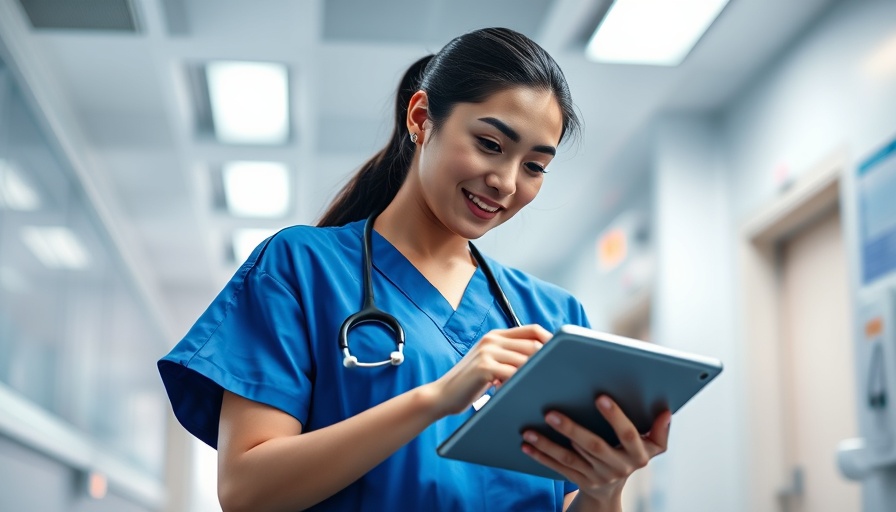 Healthcare professional using tablet in medical setting discussing early-onset colorectal cancer.
