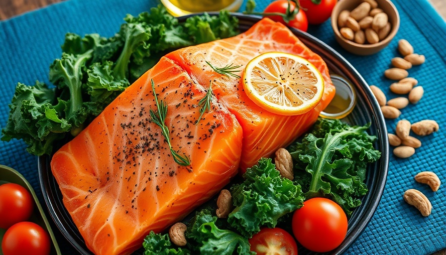 Mediterranean diet foods such as salmon, kale, olive oil, and nuts to reduce dementia risk.