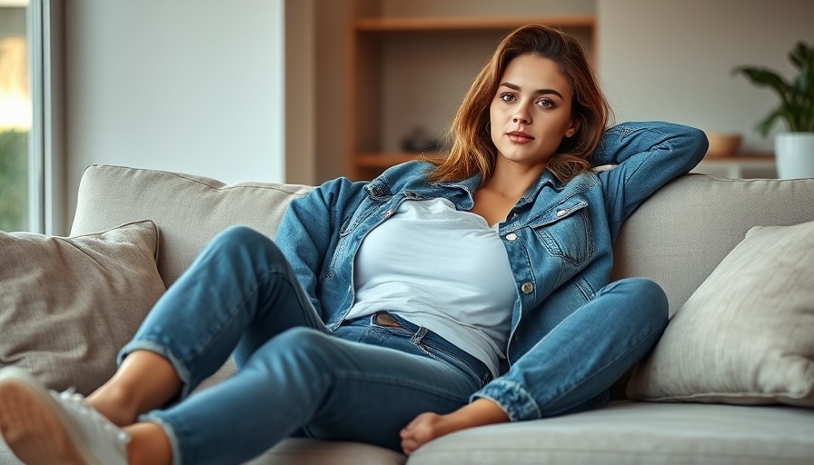 Relaxed woman in denim lounging, increase breast size without surgery