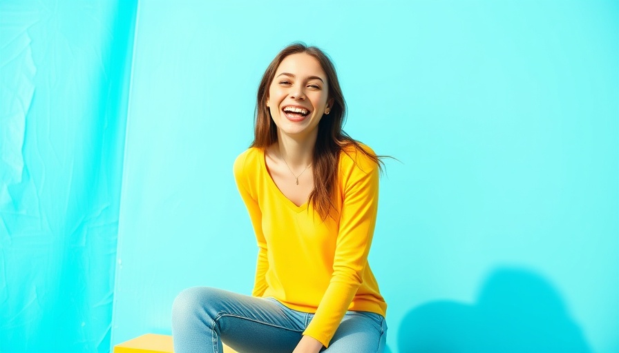 Joyful young woman sitting against vibrant background, most energetic zodiac signs.