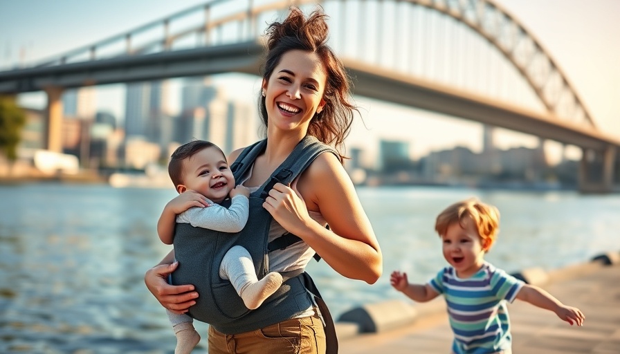 Mom with kids by river, enjoying sunny day.