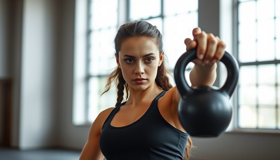 Focused woman doing kettlebell swing for minimalist training for strength