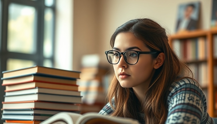Young woman studying with books, illustrating focus and intelligence.