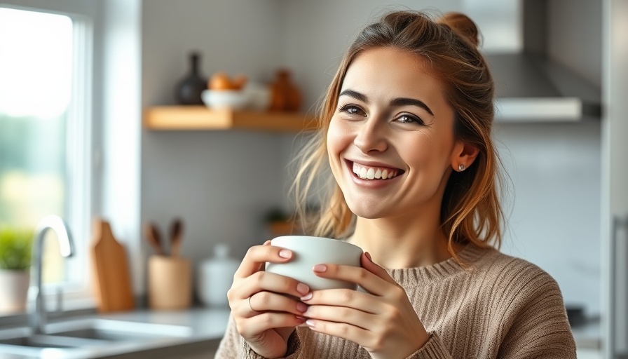 Smiling woman in a kitchen, exploring impact of period cycle on body image.