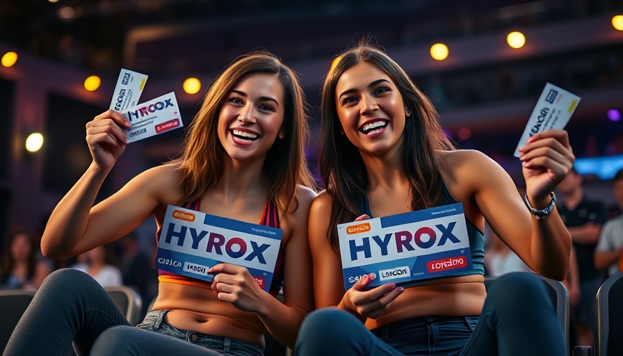 Athletic women holding Hyrox London tickets with joyful expressions.
