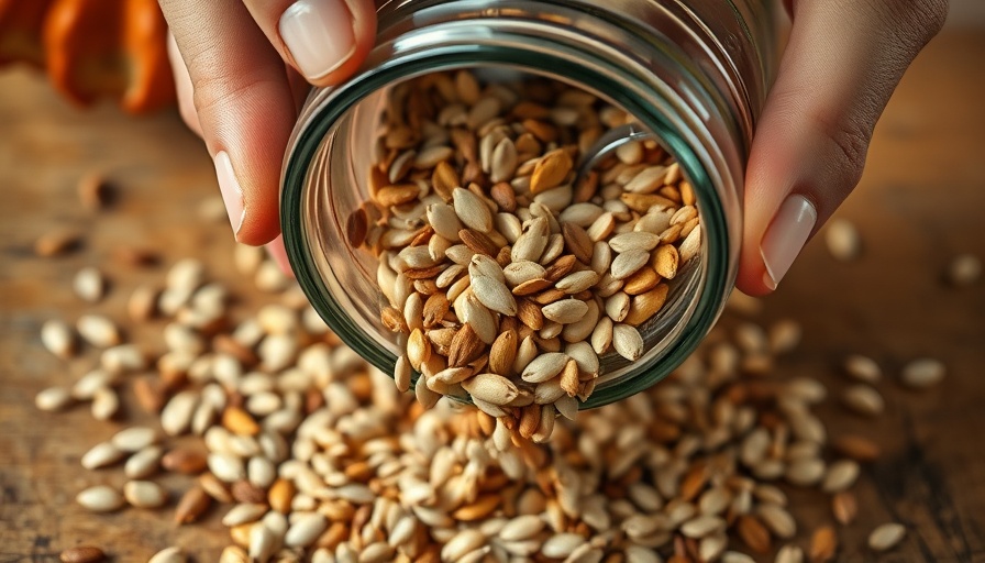 Hands pouring mixed seeds from a jar, healthiest seeds for your diet.