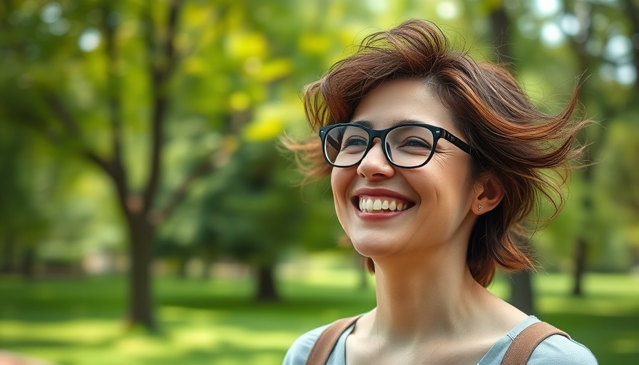 Joyful woman in park enjoying a sunny day, promoting womens health tips