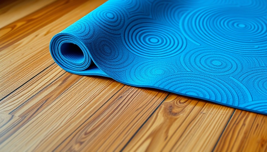 Blue Lululemon yoga mat on wooden floor, review image.