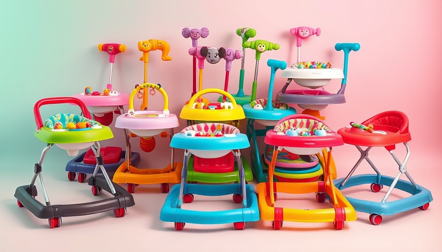 Assorted best baby walkers on a colorful backdrop.