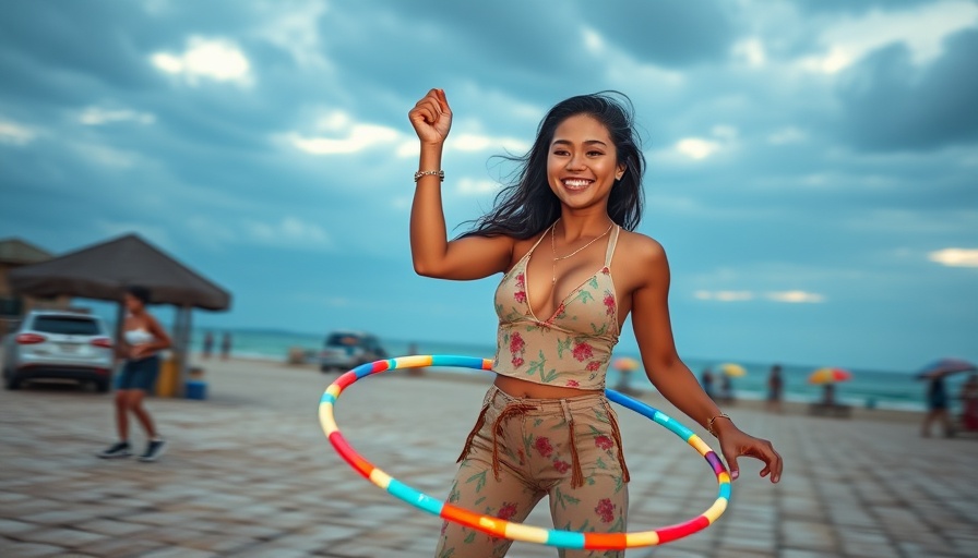 Brighton weekend events performer roller skating with hula hoop.