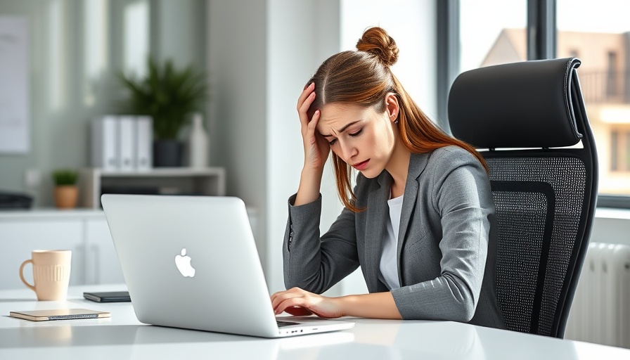 Woman stressed at work thinking about Jewish employees' workplace needs.