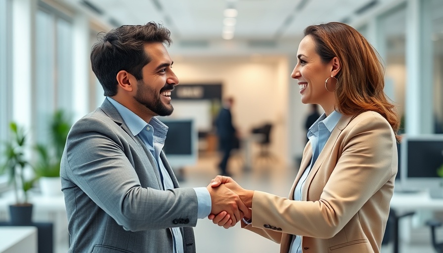 Professional handshake demonstrating emotions in negotiations in an office setting.