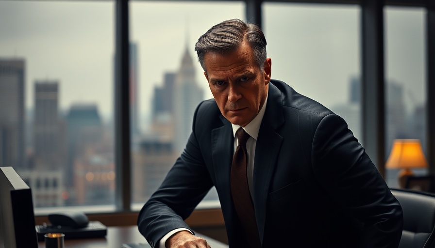 Machiavellian leaders portrayed as a man leaning over a desk in a dark office.