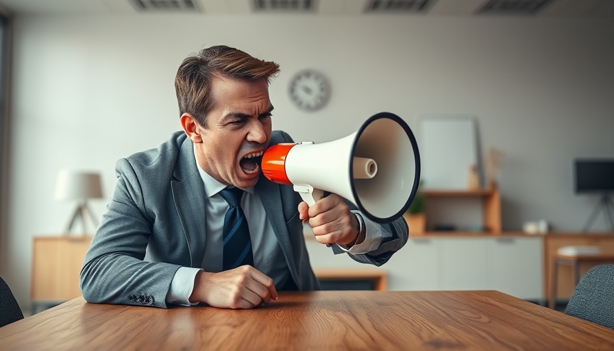 Surreal scene of a dominant boss shouting at a tiny employee