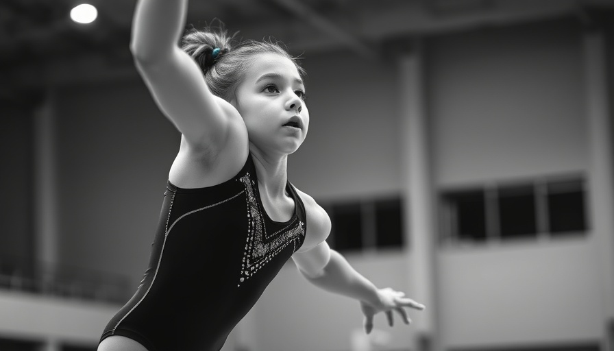 Monochrome image of a gymnast performing, symbolizing maltreatment in youth sports.