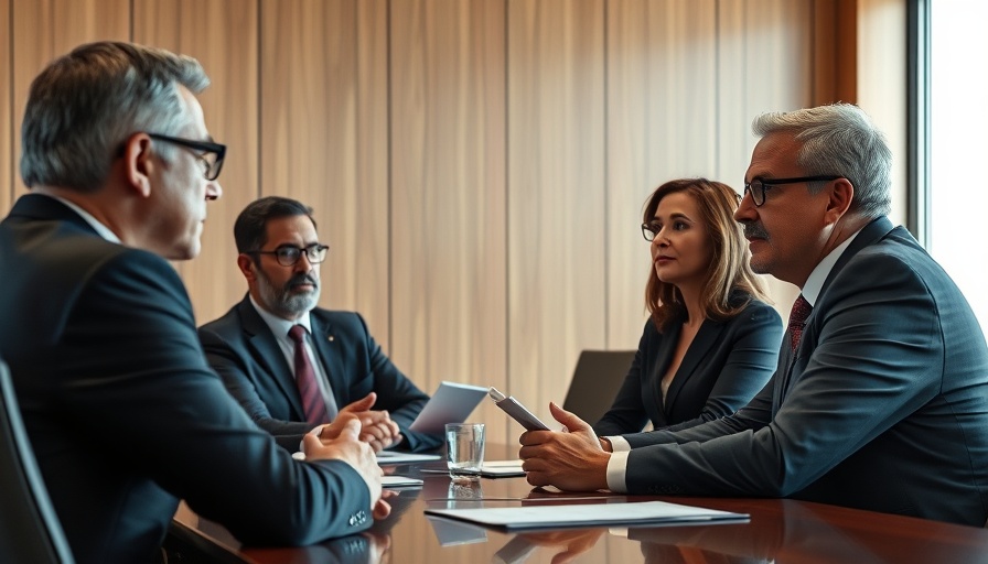 Corporate executives in meeting discussing credit scores.