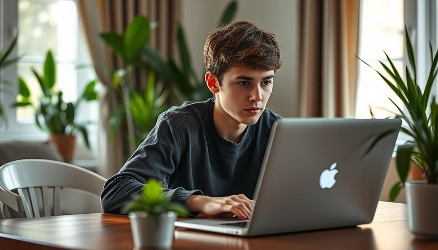 Young person working on a laptop in a home setting, showing focus and attention to task.