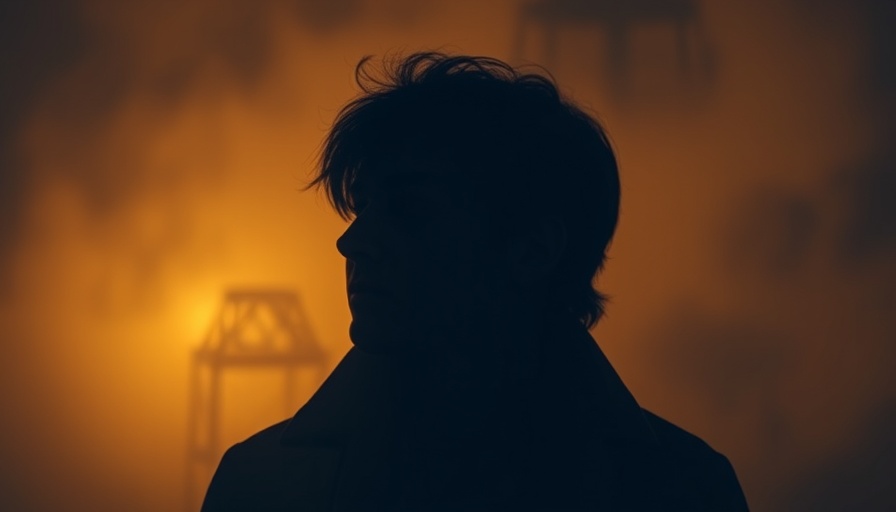 Mysterious silhouette of a person with contemplative expression in fog.