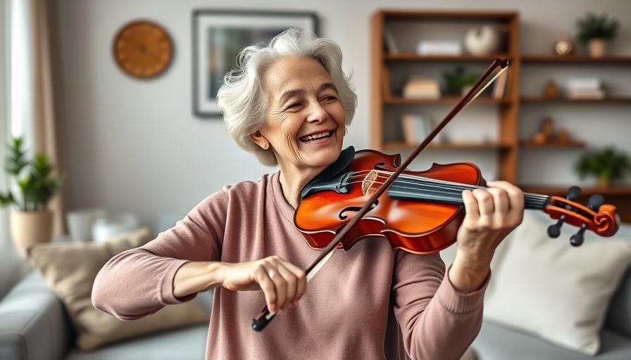 Older woman playing violin joyfully, highlighting cognitive aging protection.