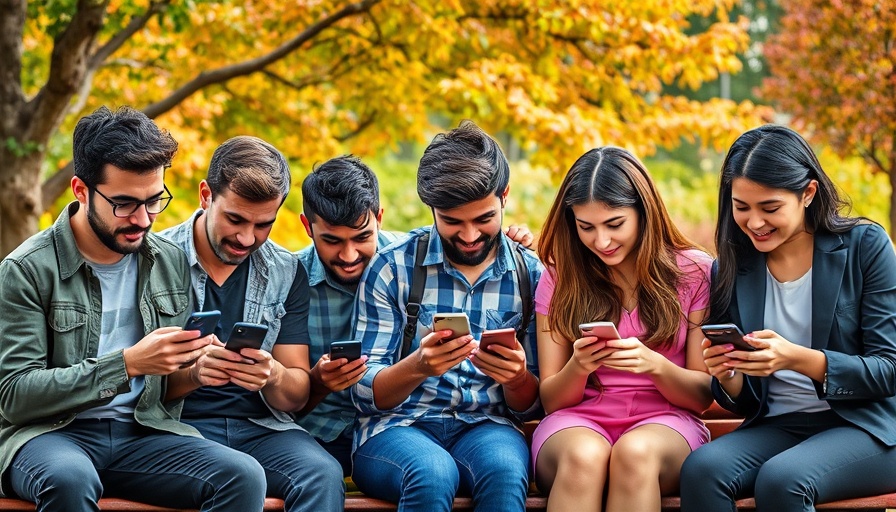 Group using smartphones outdoors discussing podcast speed performance.
