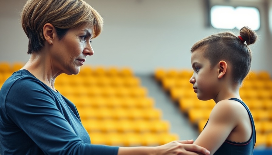 Coach guiding gymnast in tough coaching session at gym