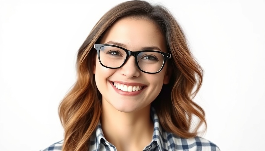 Smiling woman exemplifies kindness in leadership, minimalistic design