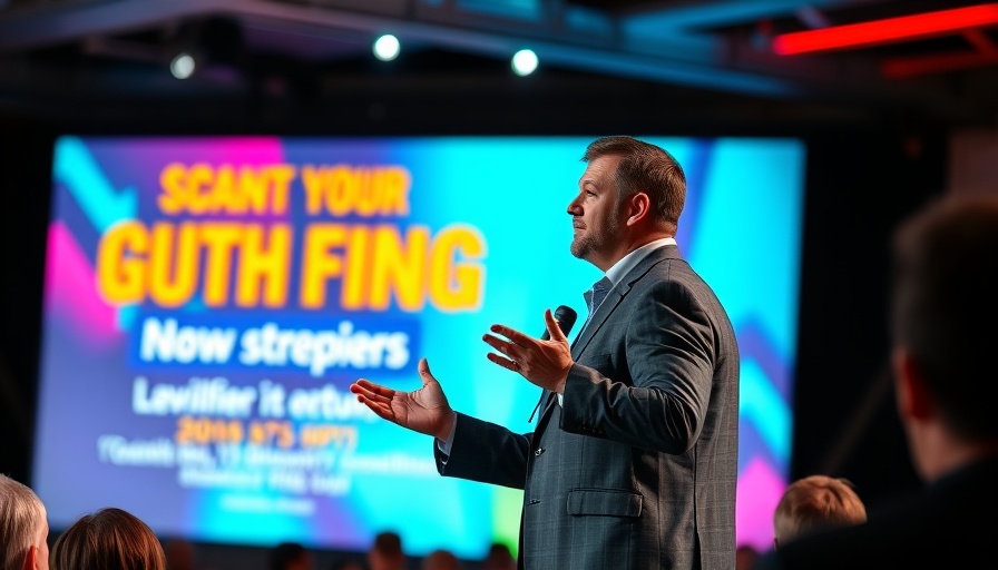 Intelligent leadership speaker on stage at conference.