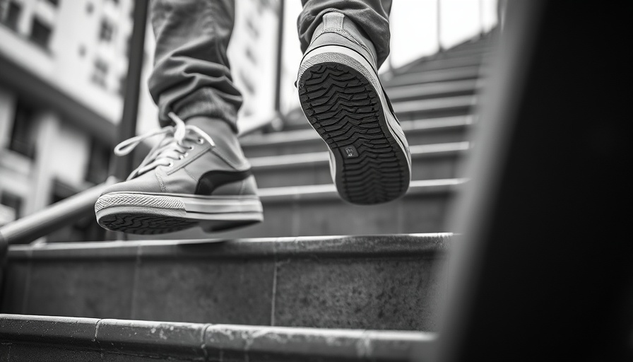Monochrome image of feet on stairs, symbolizing resilience.