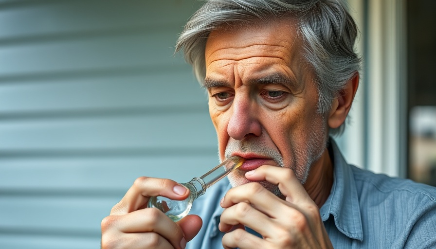 Older man using a glass pipe, cannabis use by older adults.