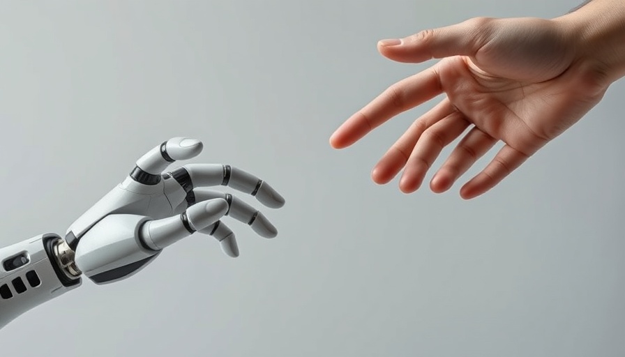 AI relationships vs human connections: robotic and human hand reaching.