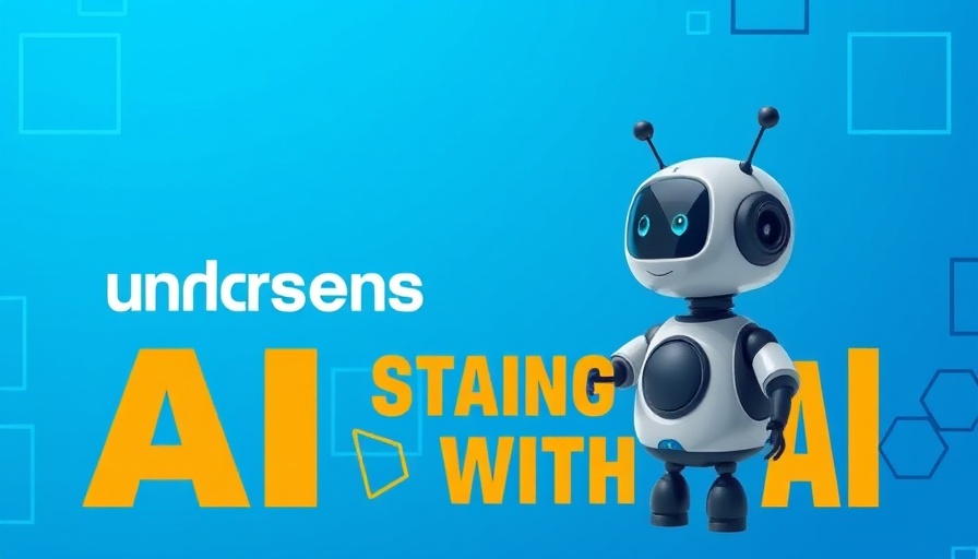 Graphic promoting AI news understanding, blue background.