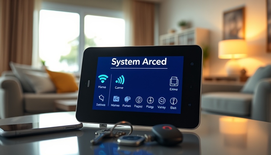 Smart home control panel in living room; Smart Home vs. Security Systems.