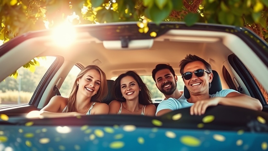 Family enjoying shaded comfort in a car with car sunshades, staying cool in summer.