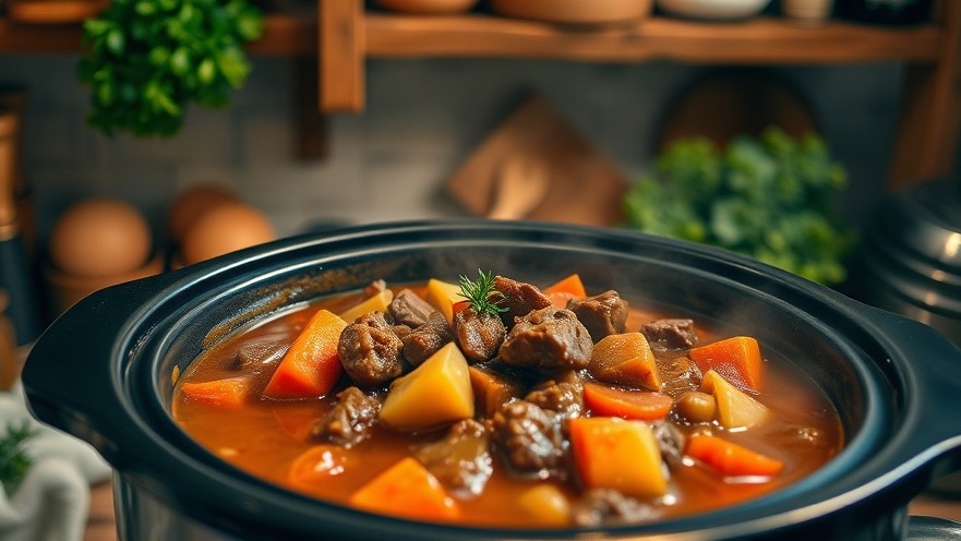 Homemade beef stew in a cozy kitchen, perfect for comfort food lovers.