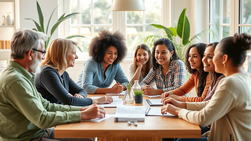 Diverse group discussing budgeting tips for better financial health in a bright setting.