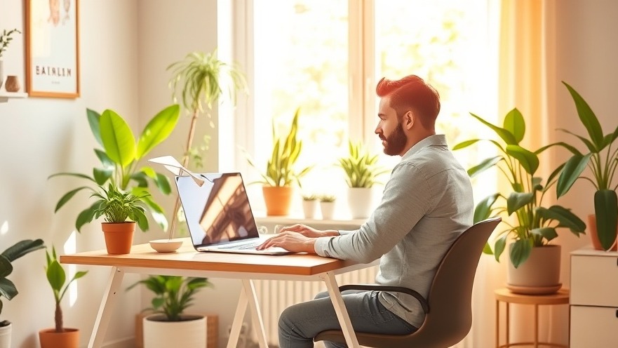 Cozy home office with vibrant plants, perfect for remote work strategies and productivity hacks.