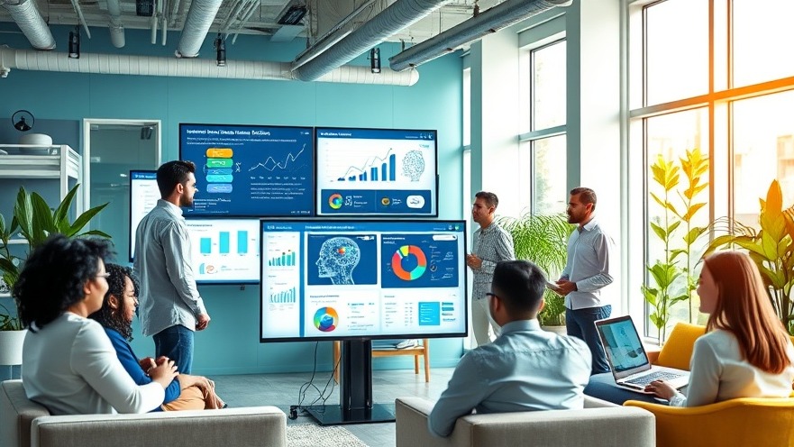 Dynamic marketing office with diverse professionals using agentic AI for personalized marketing.