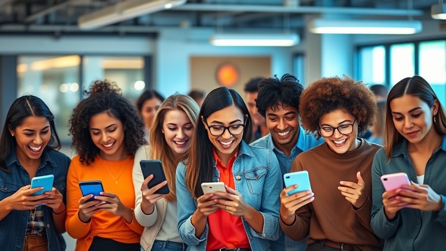 Diverse group excited about social media engagement strategies in a vibrant co-working space.