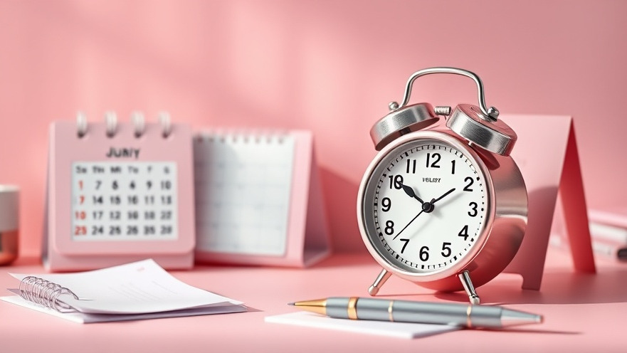 Photorealistic vintage alarm clock on pink desk for social media management planning.