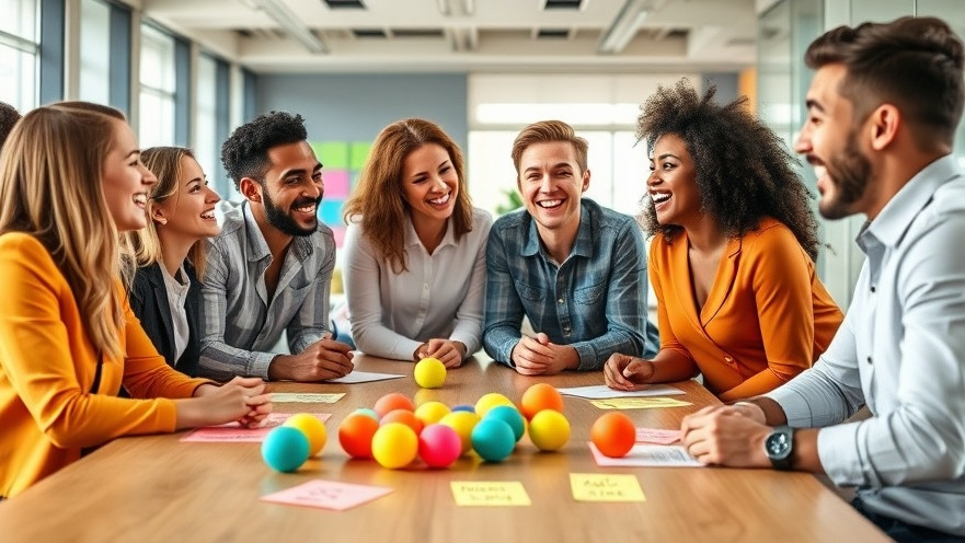 Diverse team enjoying engaging business meetings with fun props and laughter.
