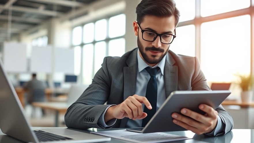 Business professional conducting a cost-benefit analysis in a modern office.